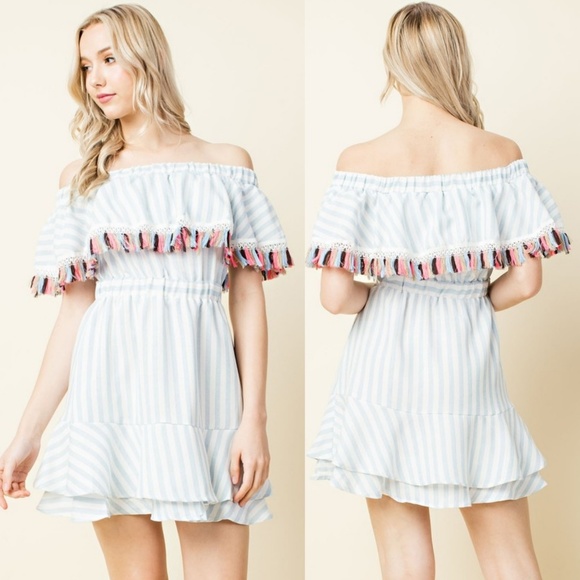 off the shoulder tassel dress
